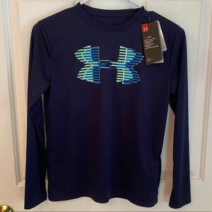 Boys Under Armour Heat Gear Long Sleeve Navy Blue Shirt size Youth Medium